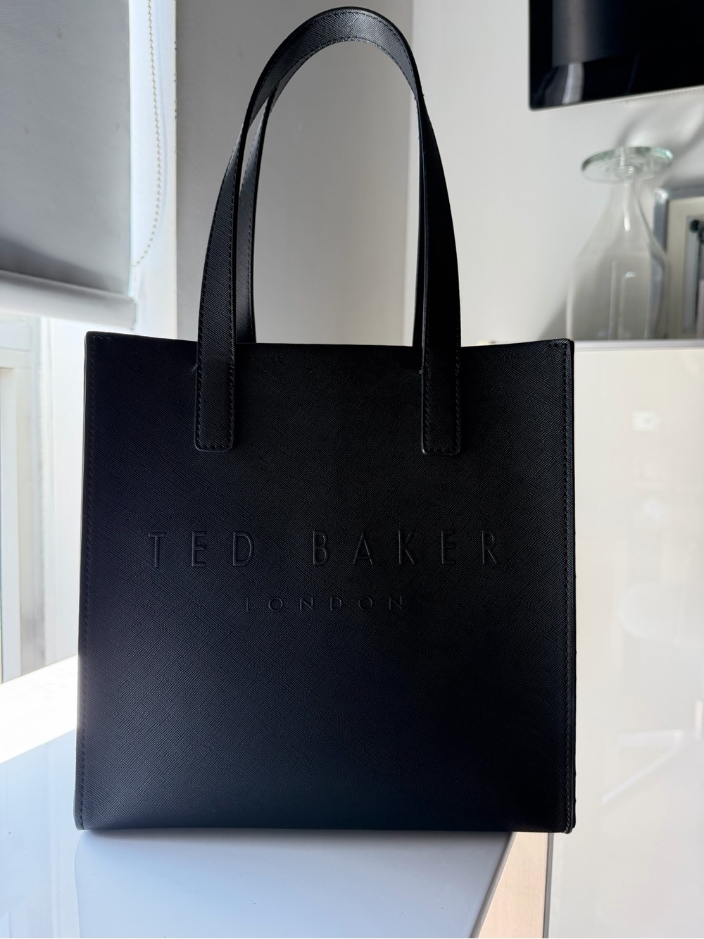 Small Ted Baker Black Faux Leather Messenger Tote